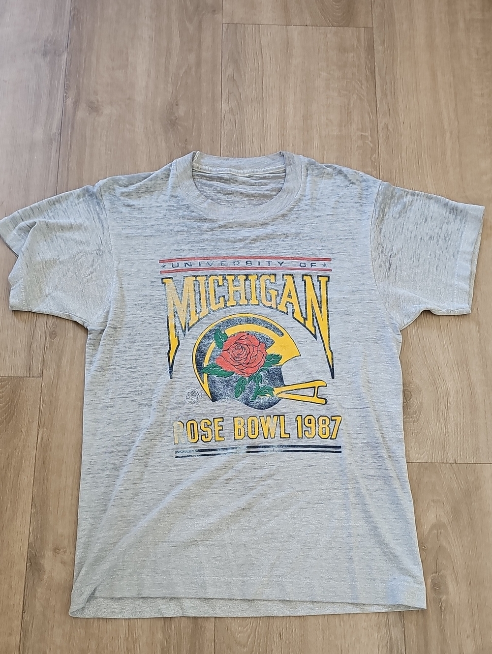 Michigan Rose Bowl 1987 Graphic Tee - Gray Vintage Single Stitch Size Medium